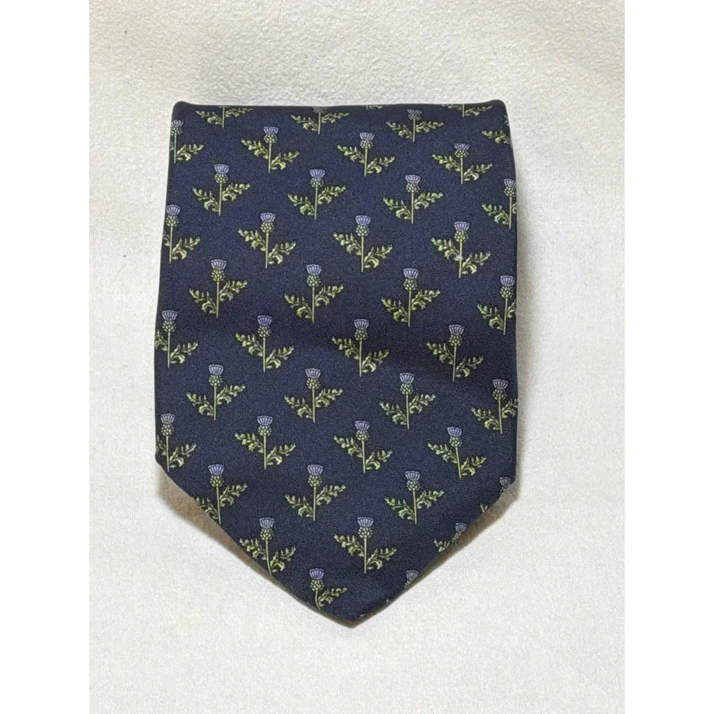 Beaufort The Rack Silk Tie Mens Navy Blue Purple Thistle Floral Made in Italy